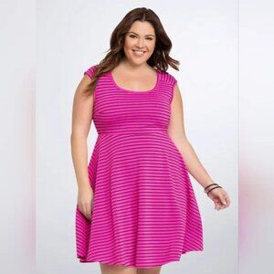 EUC Torrid Hot Pink Striped Skater Dress